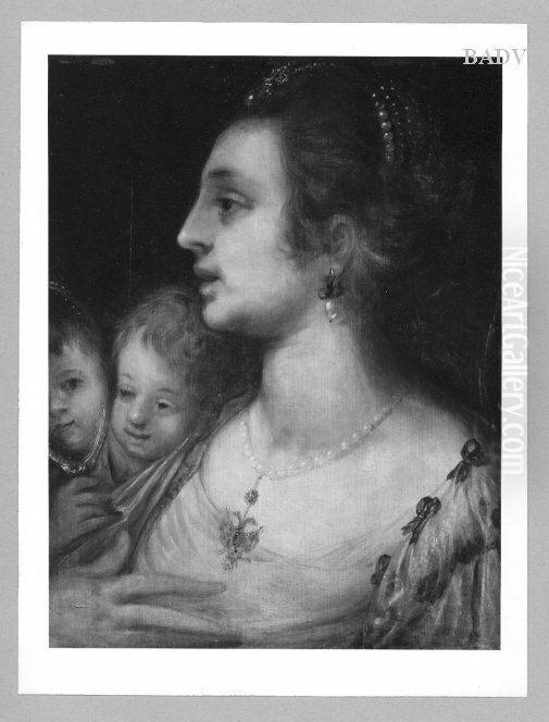 woman with Child and mirror Oil Painting by Frans Floris I