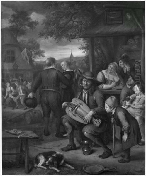 Bauern und Leiermann in einem Dorfwirtshaus Oil Painting by Jan Steen
