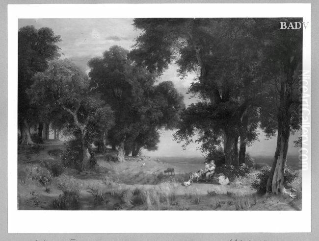 Grosse Baumlandschaft mit Staffage Oil Painting by Emil Lugo