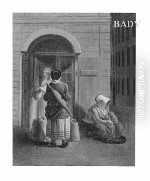 Selling milk Oil Painting by Daniel Nikolaus Chodowiecki