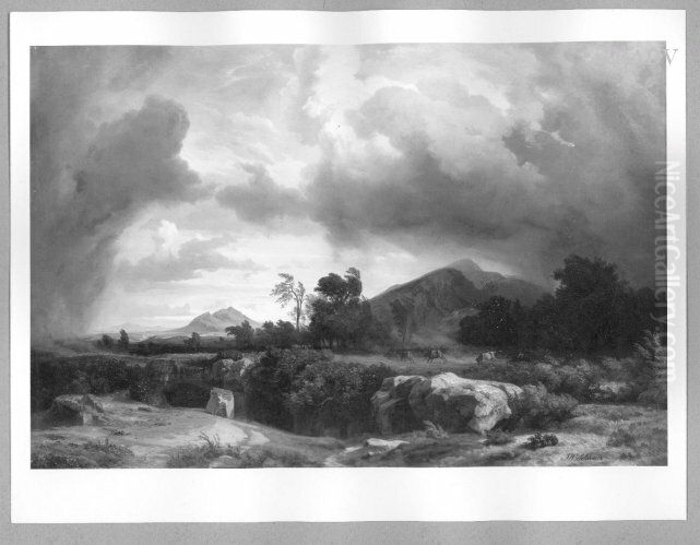 Campagna-Landschaft (mit Gewitter) Oil Painting by Johann Wilhelm Schirmer
