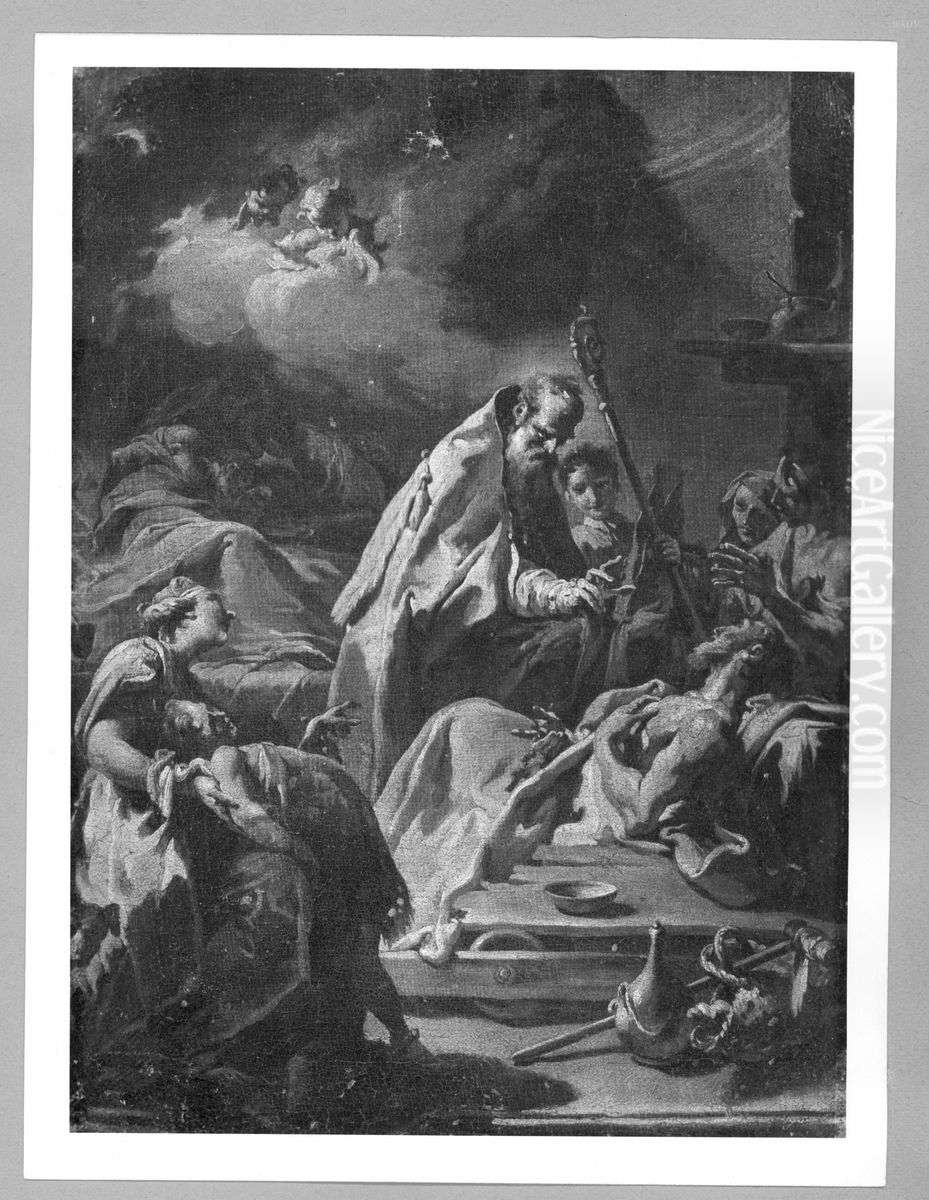 Degenscene, Bischof einen Sterbenden segnend Oil Painting by Sebastiano Ricci