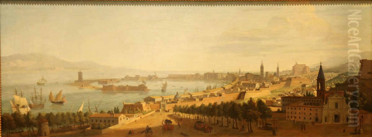 view of the port of an Italian town Oil Painting by (circle of) Wittel, Gaspar van (Vanvitelli)