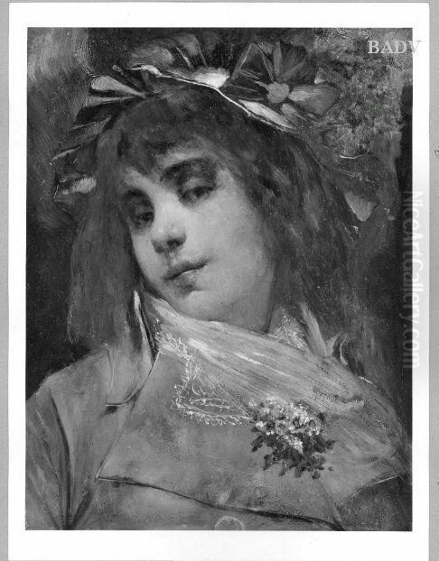 Head of girl Oil Painting by Mihaly Munkacsy