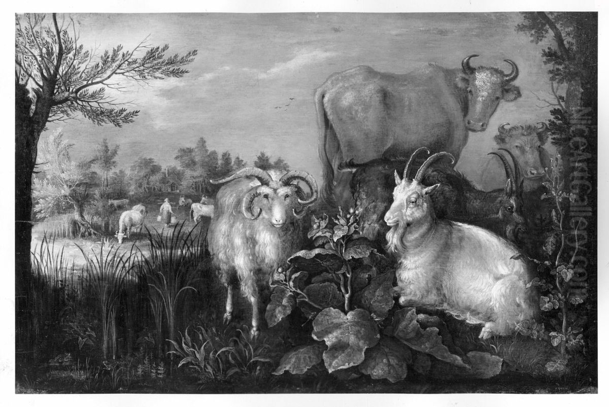 Landschaft mit Ziegen und Kuhen Oil Painting by Roelant Savery