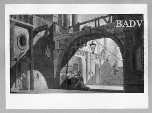 arohitektur with five persones Oil Painting by Hubert Robert