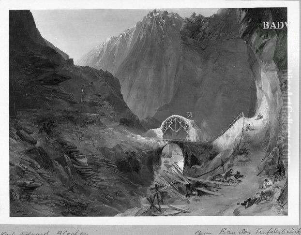 the construction of the devil-bridge Oil Painting by Carl Blechen