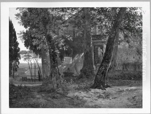 part of the garden of Villa d'Este Oil Painting by Johann Martin Von Rohden
