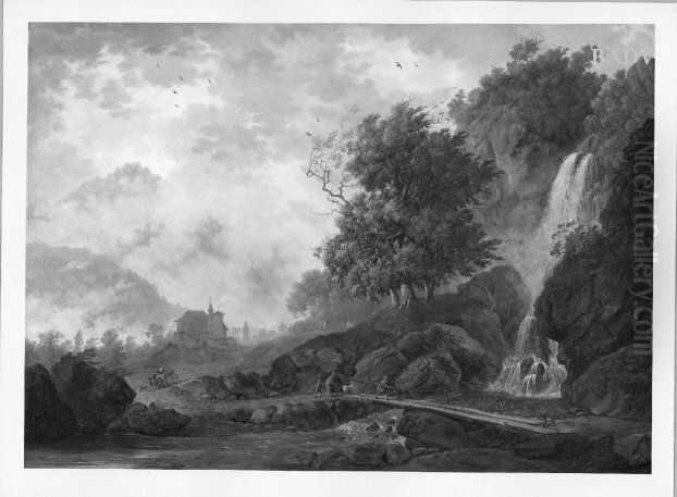 Savoyische Landschaft mit Wasserfall Oil Painting by Louis Albert Guislain Bacler d'Albe