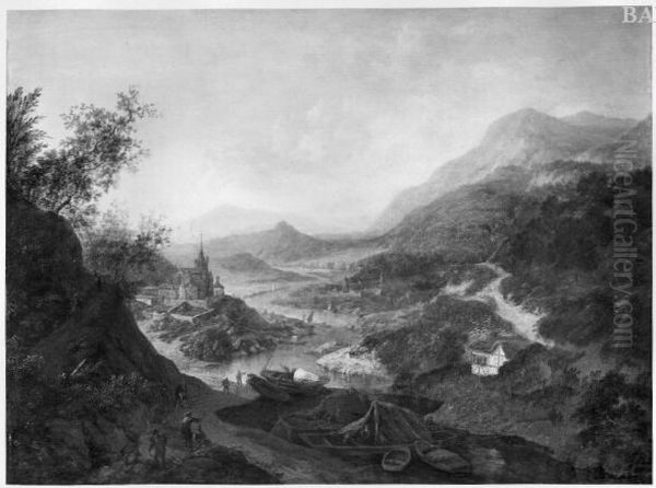 River landscape Oil Painting by Jan Griffier I