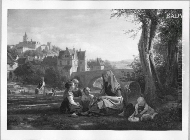 Die Bleiche (Marchenerzahlerin ?) Oil Painting by Friedrich Eduard Meyerheim