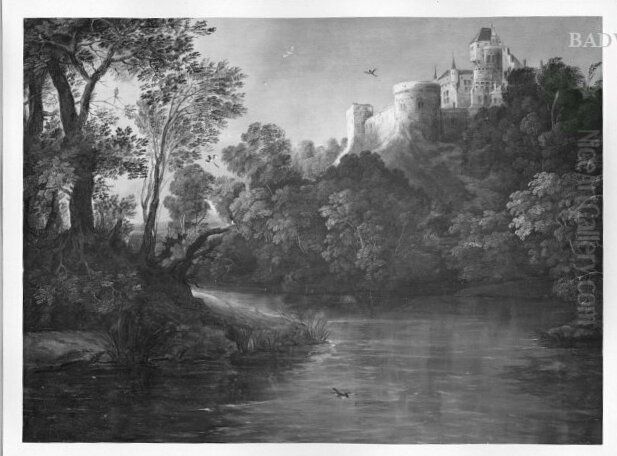 Flusslandschaft mit Burg (Schloss Bentheim) Oil Painting by David Vinckboons I