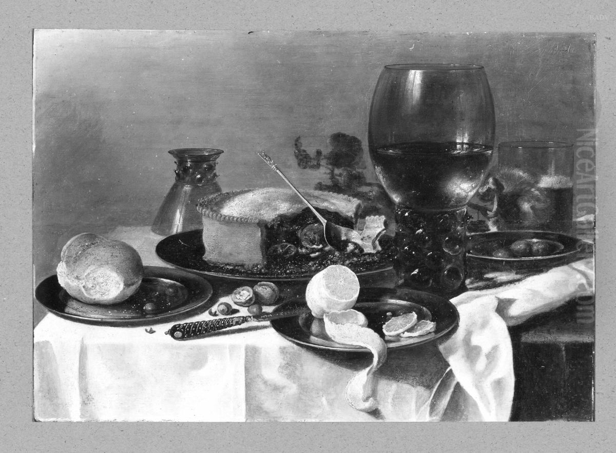 Laid table with rummer, beer glass and pie Oil Painting by Pieter Claesz