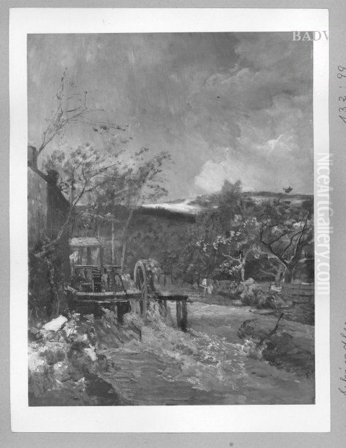 Water - mill at a brook Oil Painting by Emil Jakob Schindler