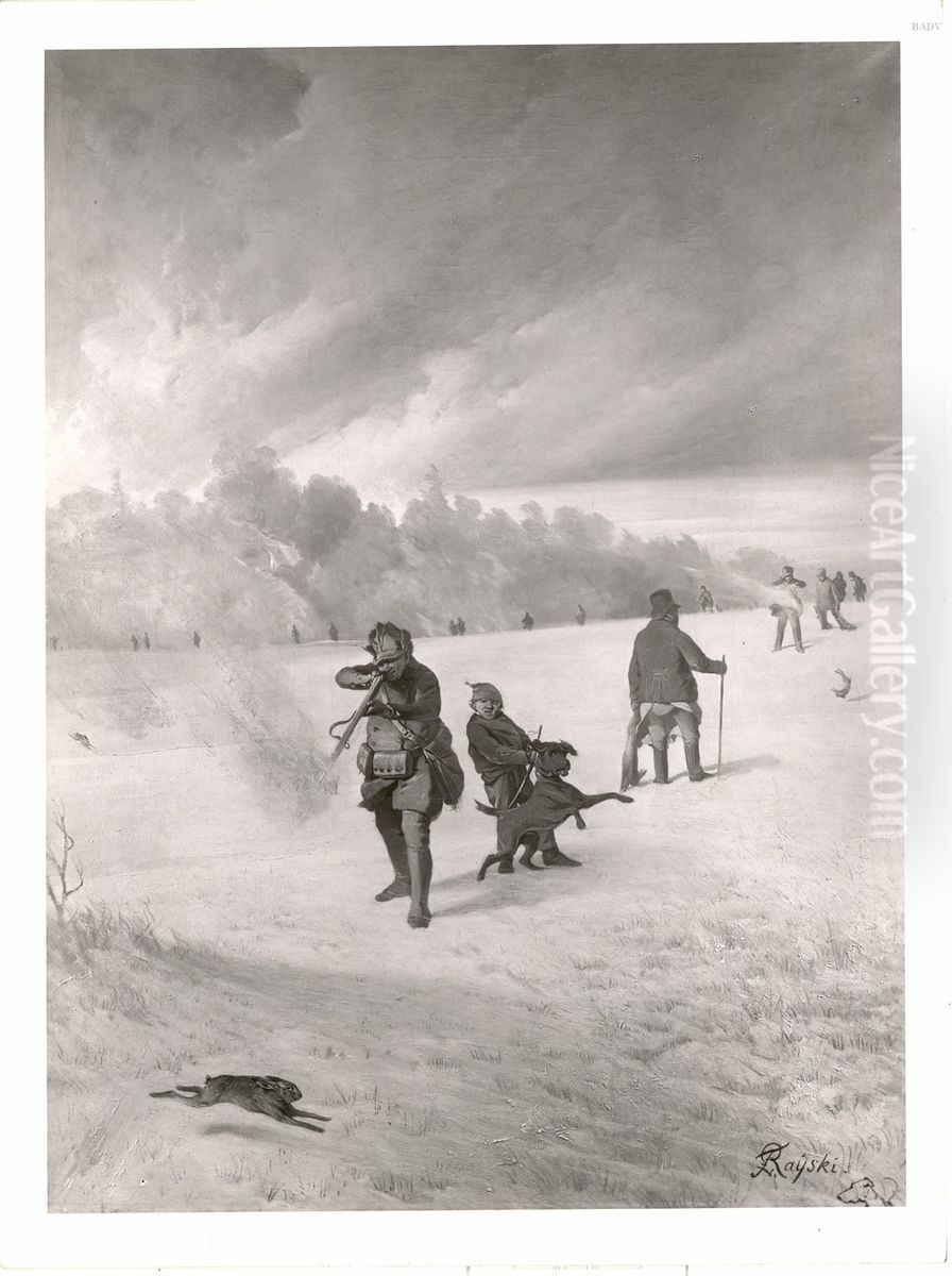 Treibjagd im Winter (Hasenjagd) Oil Painting by Ferdinand von Rayski