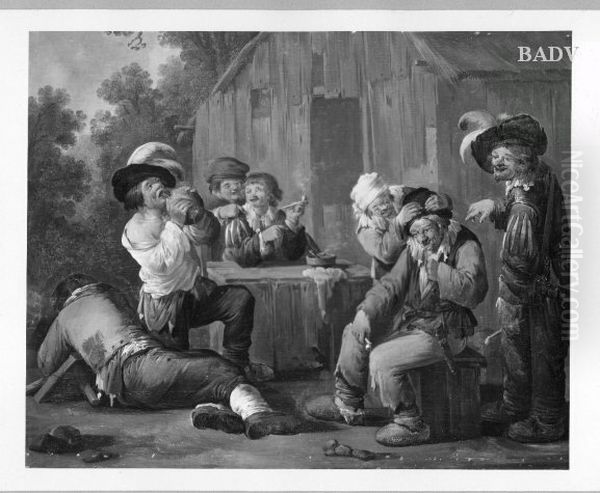 (Zechende) Bauern vor der Scheune Oil Painting by Andries Both