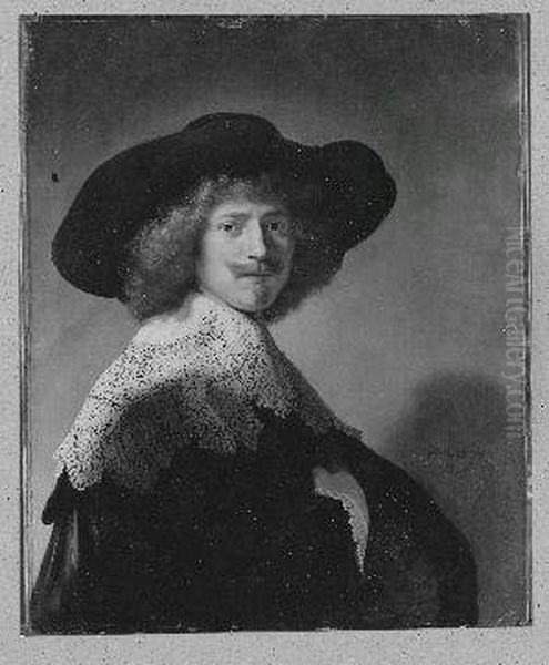 Mannliches Bildnis mit Schlapphut und Spitzkragen (Anthonis Coopal) Oil Painting by Rembrandt