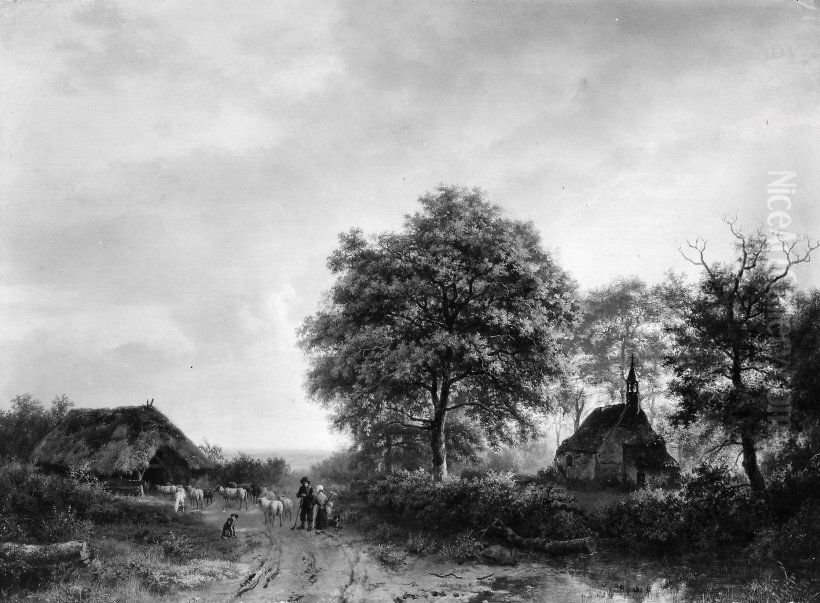 Landschaft mit Schafherde und Kapelle Oil Painting by Barend Cornelis Koekkoek