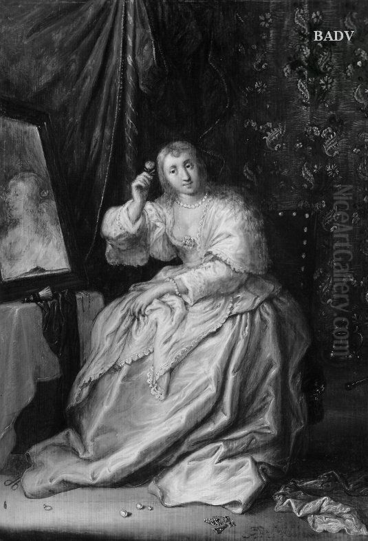 Young woman at her toilet in an interior Oil Painting by Adriaen van de Venne