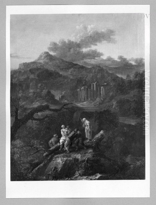 wood - cutters in the mountains Oil Painting by Christoph Ludwig Agricola