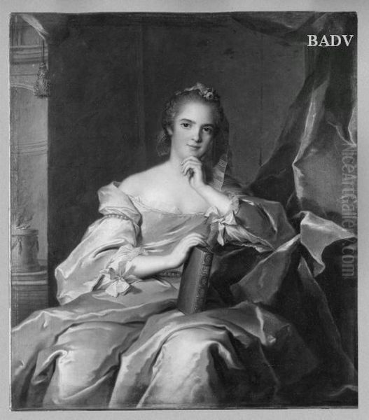 Portrat einer Dame im weissen Seidenkleid mit Buch Oil Painting by Jean-Marc Nattier