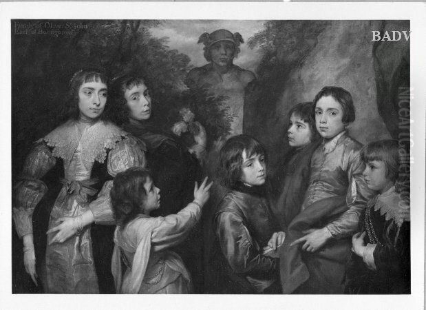 Family of Oliver St. John Earl of Bolingbroke ( Inscription upper corner left Oil Painting by Sir Anthony Van Dyck