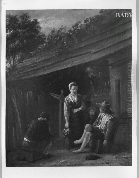 peasants, talking at a cottage Oil Painting by Karel Dujardin