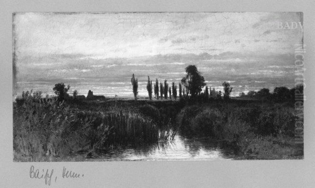 Moorlandschaft mit Pappeln Oil Painting by Hermann Baisch