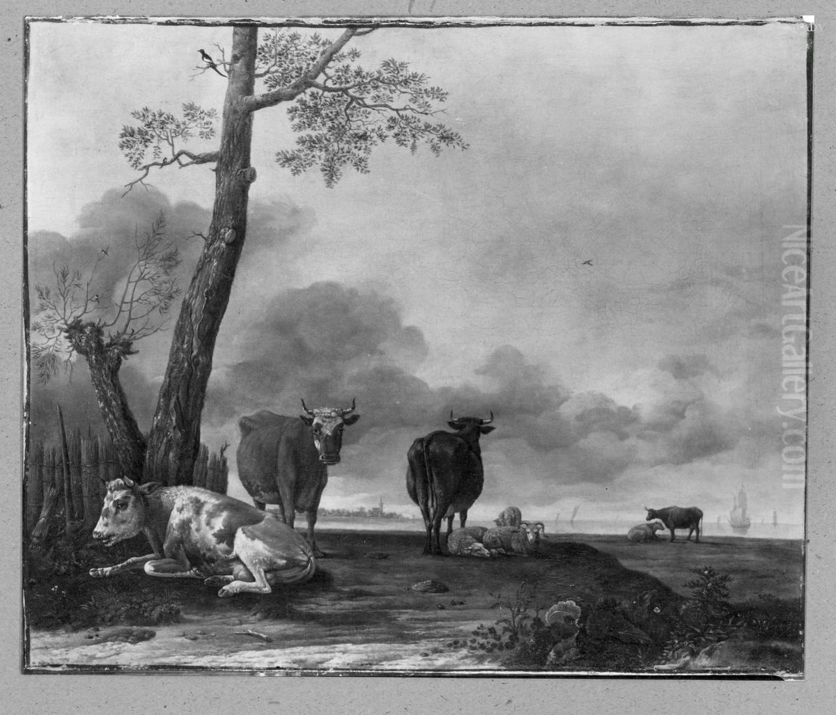 Kuhe und Schafe auf der Weide Oil Painting by Paulus Potter