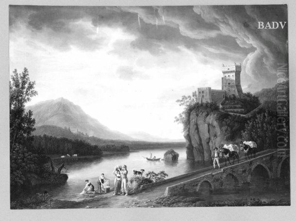 Kastell an einem See mit Staffage Oil Painting by Jacob Philipp Hackert