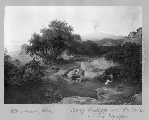 tritons and women in Meeresbucht Oil Painting by Alexander Herrmann