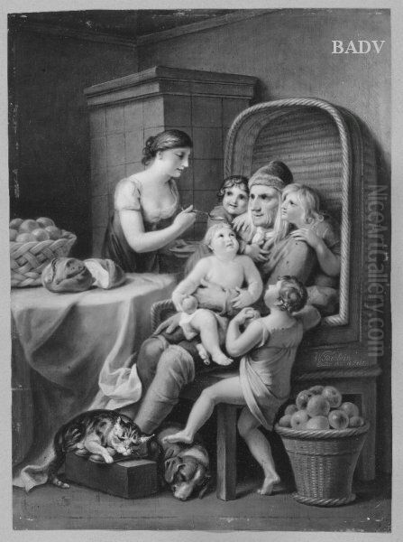Grandfather with children ( the pamder`s 60th birhday ) Oil Painting by Johann Heinrich Wilhelm Tischbein I