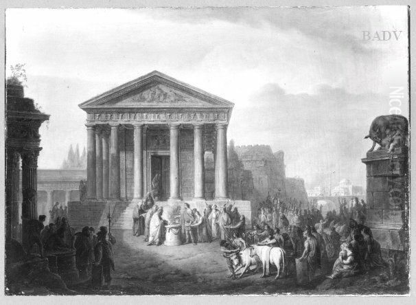 Stieropfer vor einem Tempel Oil Painting by Vinzenz Fischer