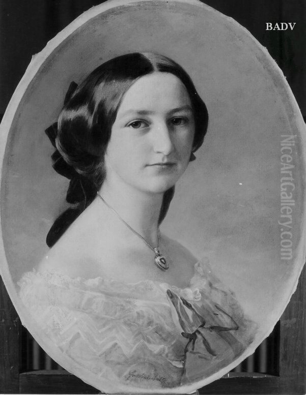 Weibliches Bildnis mit rosa Schleife am Kleid Oil Painting by Franz Xavier Winterhalter