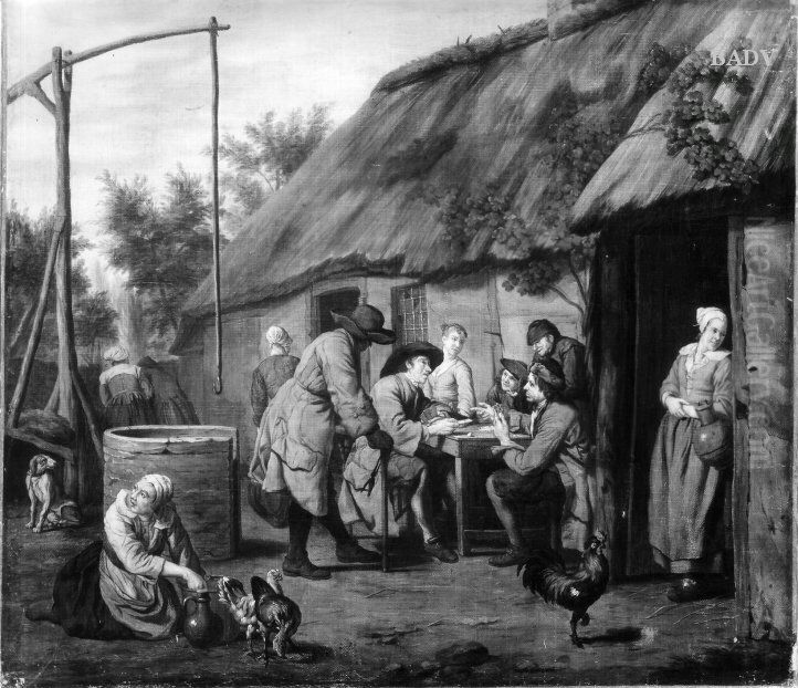 Kartenspieler vor einem Bauernhaus Oil Painting by Jan Josef Horemans the Younger