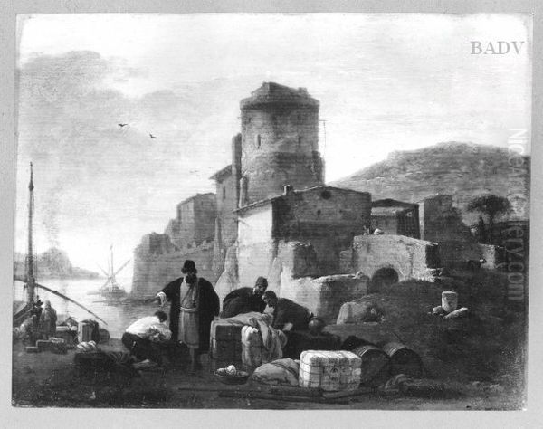 Italienischer Hafen mit Befestigungen und Staffage Oil Painting by Thomas Wijck