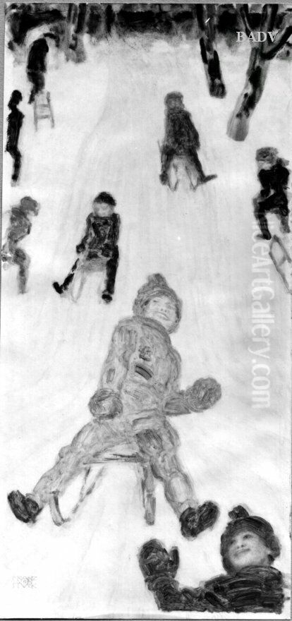 Kinder beim Rodeln Oil Painting by Franz Stuck