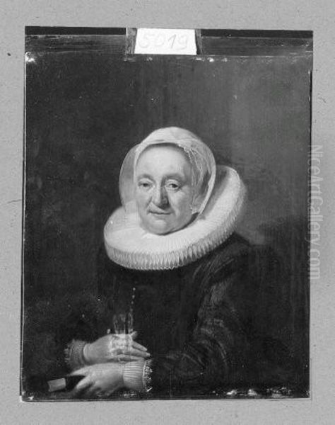 Bildnis einer alteren Frau mit weisser Haube und Radkragen Oil Painting by Frans Hals