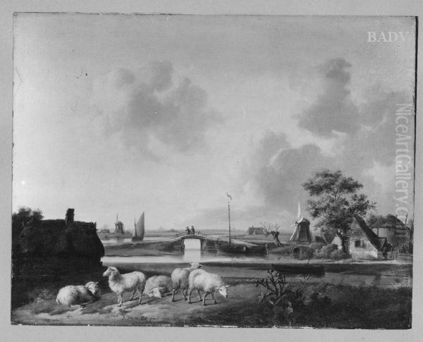 river-landscape with sheep Oil Painting by Jan van Os