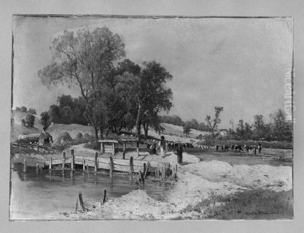 landscape with cattle + figures Oil Painting by Theodor von Hormann