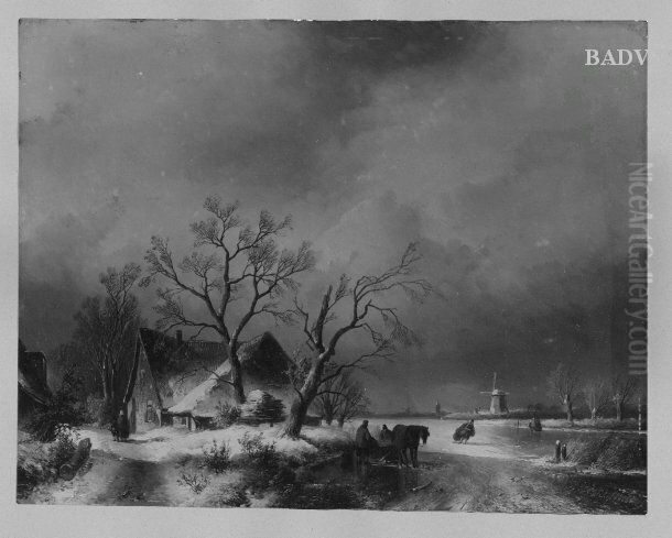 winter - landscape Oil Painting by Andreas Schelfhout