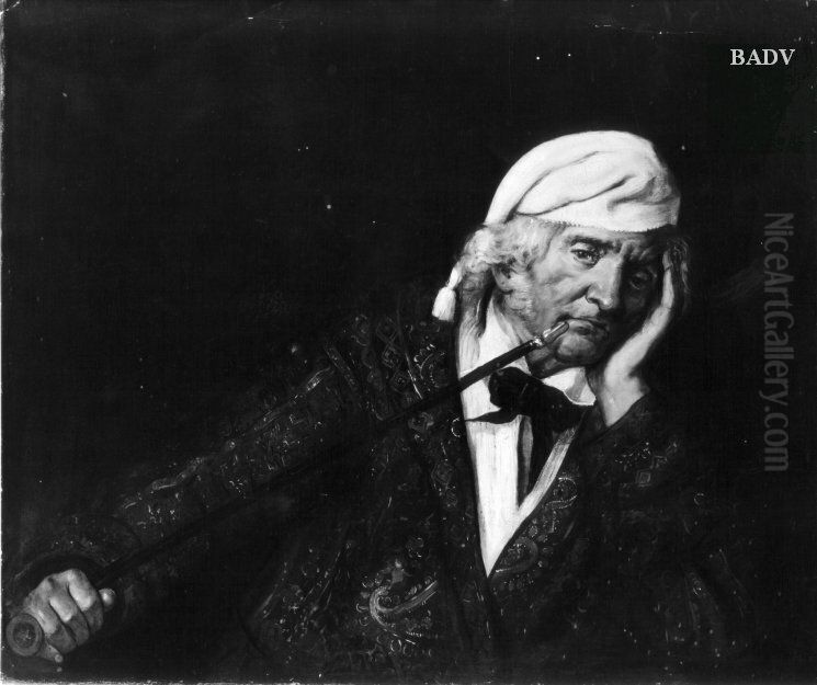 Alter Mann im Schlafrock mit Zipfelmutze und langer Pfeife Oil Painting by Hans (Johann von Strasiripka) Canon