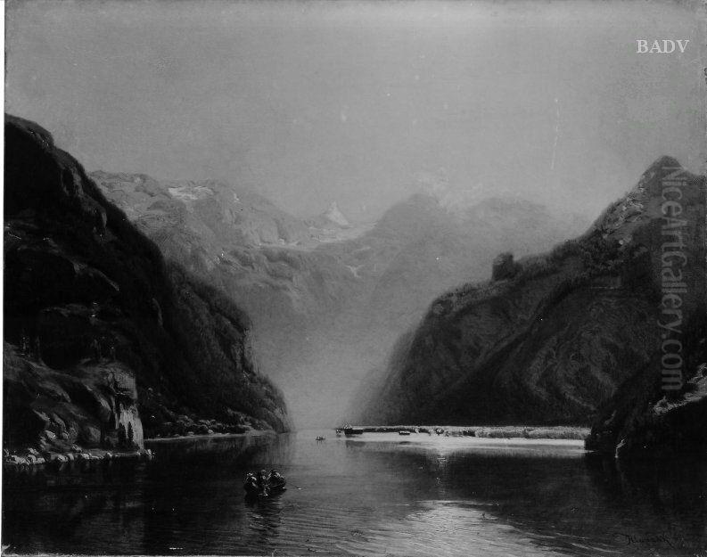 Der Konigsee mit Schonfeldspitze Oil Painting by Anton Hlavacek