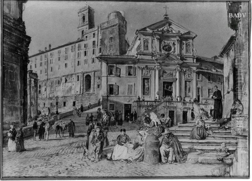 Platz in Rom mit dem Senatorenpalast Oil Painting by Rudolf von Alt