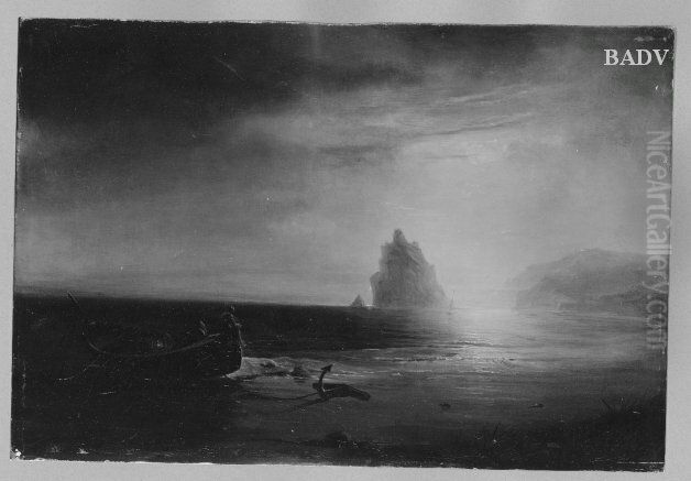 Sudliche Meeresbucht bei Mondschein mit Boot und Staffage Oil Painting by Carl Blechen