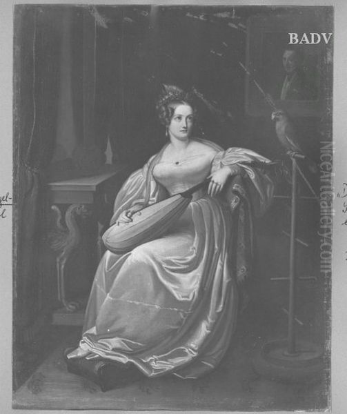 Bildnis der Sangerin Henriette Sonntag mit Laute und Papagei Oil Painting by Carl Christian Vogel von Vogelstein