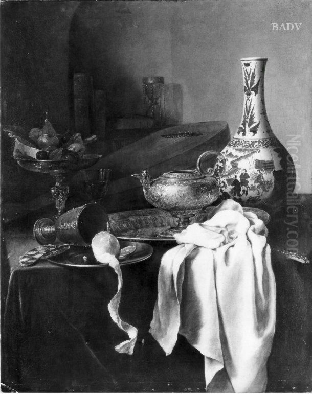 Stillleben mit chinesischer Vase, Laute und Kanne Oil Painting by Barend van der Meer