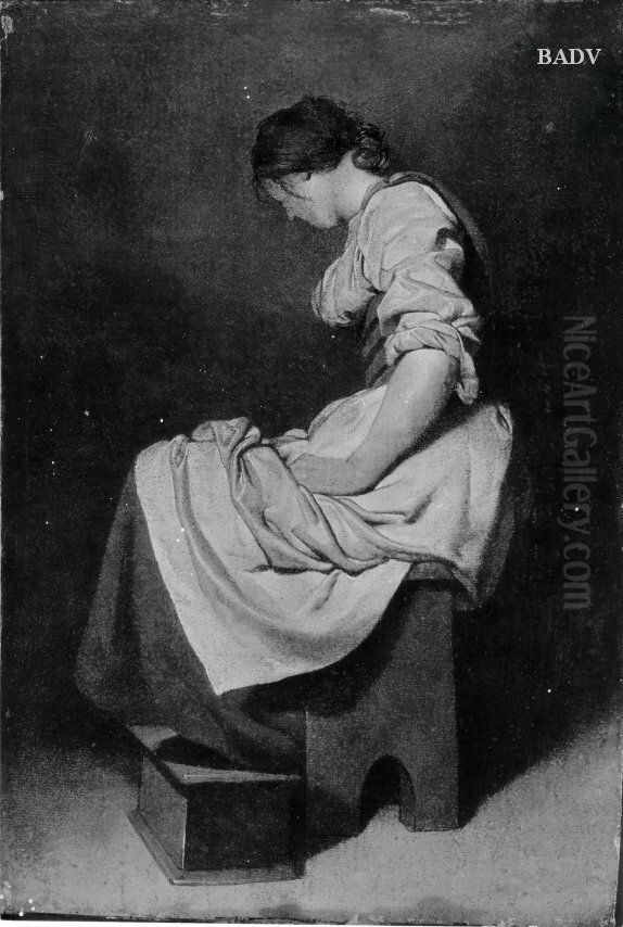 Madchen auf einem Hocker sitzend Oil Painting by Cornelis Pietersz Bega