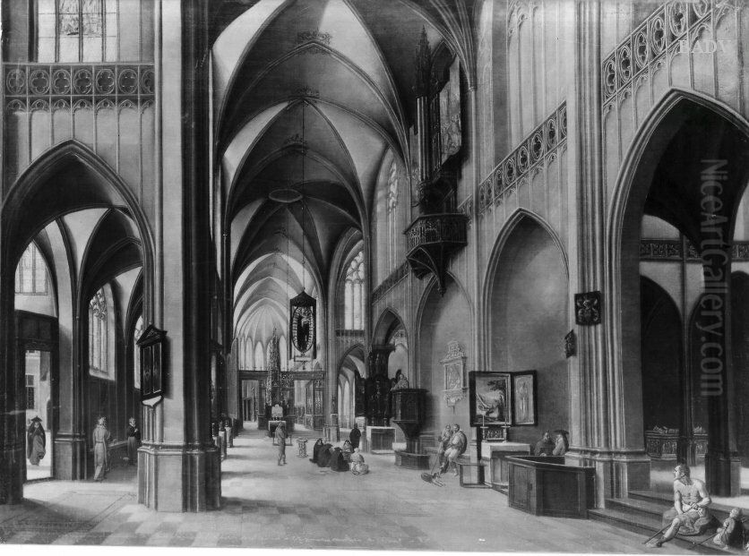 Inneres einer gotischen Kirche mit Staffage Oil Painting by Hendrik van Steenwijk II