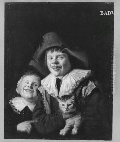 Bildnis zweier Kinder mit Katze Oil Painting by Jan Miense Molenaer